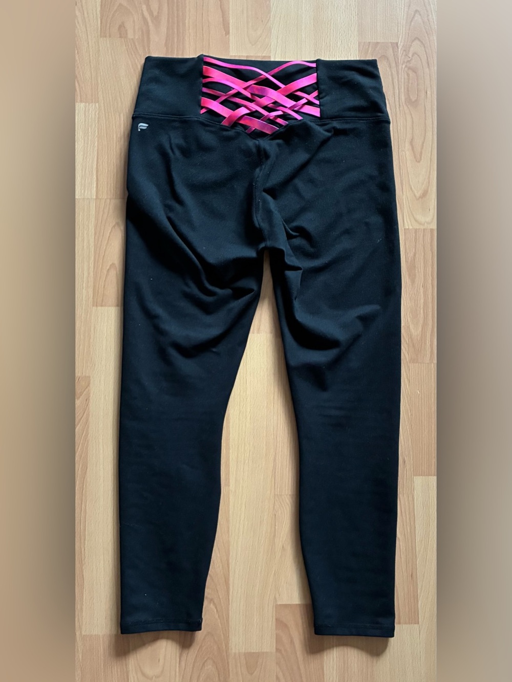 Fabletics Leggings Sz M Black Womens Crisscross Pink Lattice Design